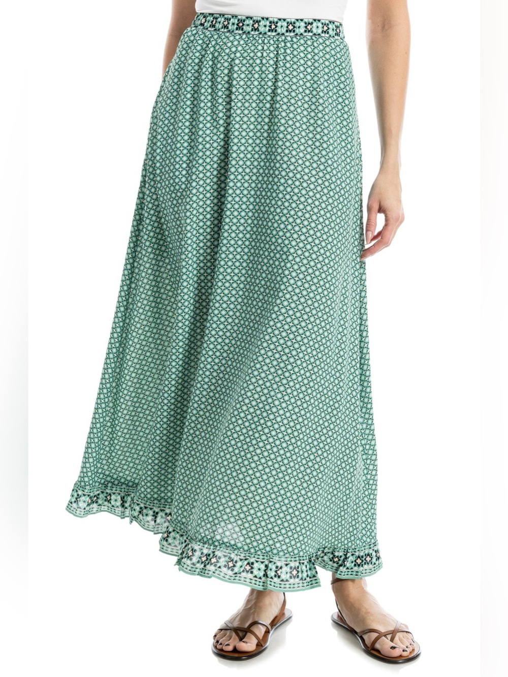 Max Studio London Green and Black Printed Maxi Skirt